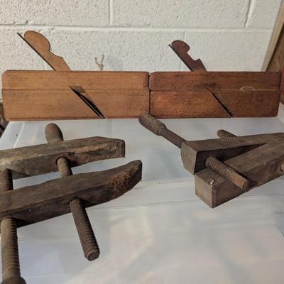 Antique Wood Molding Planes #11 & #12 & All Wooden Clamp Vises (TR)