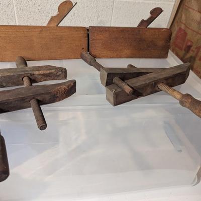 Antique Wood Molding Planes #11 & #12 & All Wooden Clamp Vises (TR)