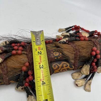 Antique Dayak Tribal Knife & Scabbard – Borneo Indonesia – Handcrafted w/ Teeth, Beads & Hair. (See description)