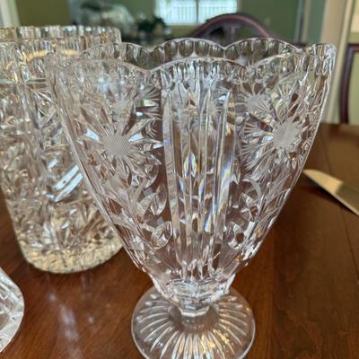Two crystal vases and one pitcher