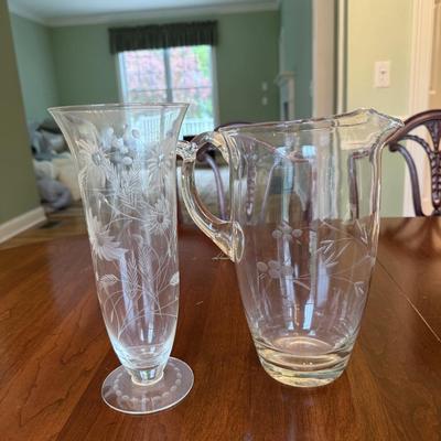 Two pretty etched glass pieces