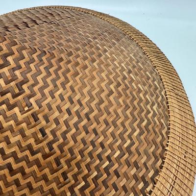 Vintage Handwoven Indonesian Conical Hat – Bamboo Wicker Rice Farmer Style with Beaded Chin Strap
