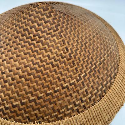 Vintage Handwoven Indonesian Conical Hat – Bamboo Wicker Rice Farmer Style with Beaded Chin Strap