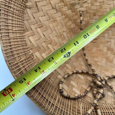 Vintage Handwoven Indonesian Conical Hat – Bamboo Wicker Rice Farmer Style with Beaded Chin Strap