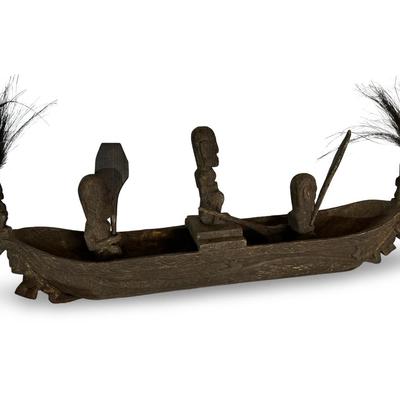 Vintage Indonesian Tribal Canoe Sculpture. Hand-Carved (See description)