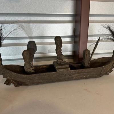 Vintage Indonesian Tribal Canoe Sculpture. Hand-Carved (See description)