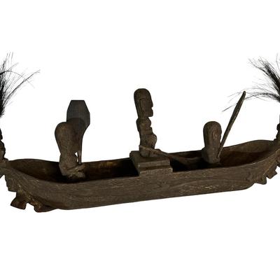Vintage Indonesian Tribal Canoe Sculpture. Hand-Carved (See description)