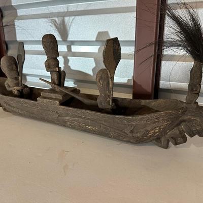 Vintage Indonesian Tribal Canoe Sculpture. Hand-Carved (See description)