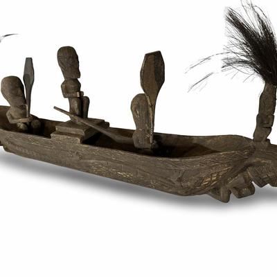 Vintage Indonesian Tribal Canoe Sculpture. Hand-Carved (See description)