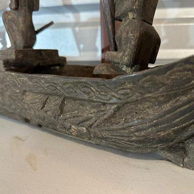 Vintage Indonesian Tribal Canoe Sculpture. Hand-Carved (See description)