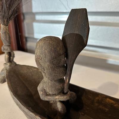 Vintage Indonesian Tribal Canoe Sculpture. Hand-Carved (See description)