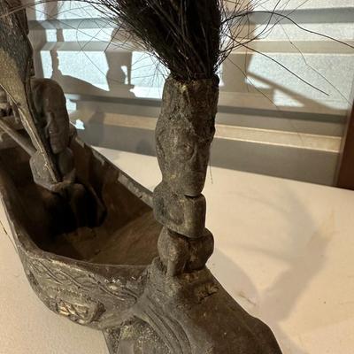 Vintage Indonesian Tribal Canoe Sculpture. Hand-Carved (See description)