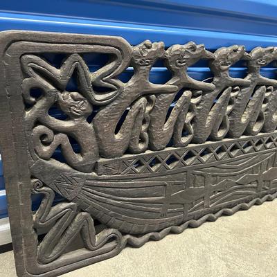 Large Indonesian Hand-Carved Wooden Canoe Relief
