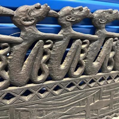 Large Indonesian Hand-Carved Wooden Canoe Relief