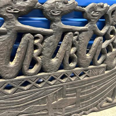 Large Indonesian Hand-Carved Wooden Canoe Relief
