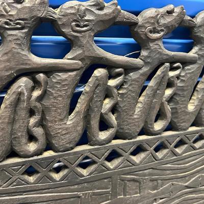 Large Indonesian Hand-Carved Wooden Canoe Relief