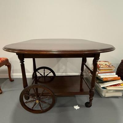 Ethan Allen drop leaf wood tea cart