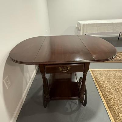 Ethan Allen drop leaf wood tea cart