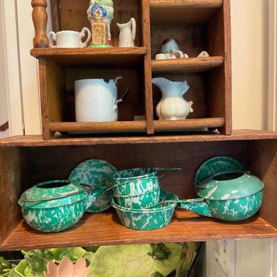 K1241 Doll Shelf and Advertisement Box with Miscellaneous Items