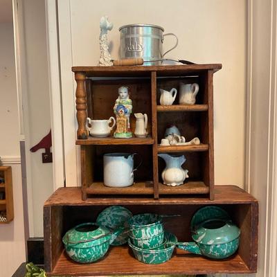 K1241 Doll Shelf and Advertisement Box with Miscellaneous Items