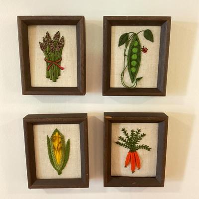 K1242 Vintage Vegetable Embroidery Framed Art