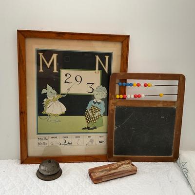 UBA1300 Antique Framed School Print with Chalk Board & Bell