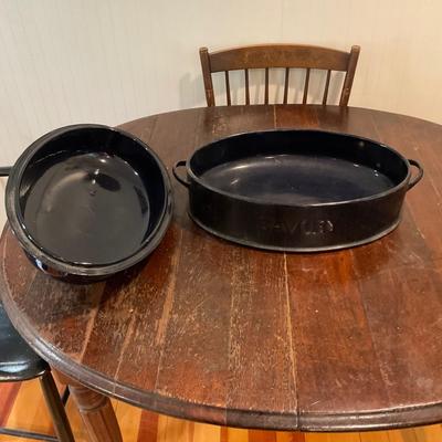 K1250 Early 20th Century Enamelware Roasting Pan