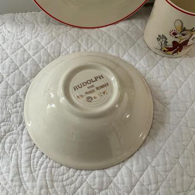 UBA1310 Set of Three Rudolph Children's China Set with Antique Santa Book