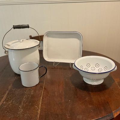 K1341 Vintage Blue Trim Enamelware