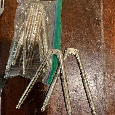 K1350 Oyster Forks, Shuckers, Nutcrackers/Pickers, 3 Glass Crab Dishes