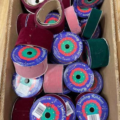 Box full of ribbon for crafting