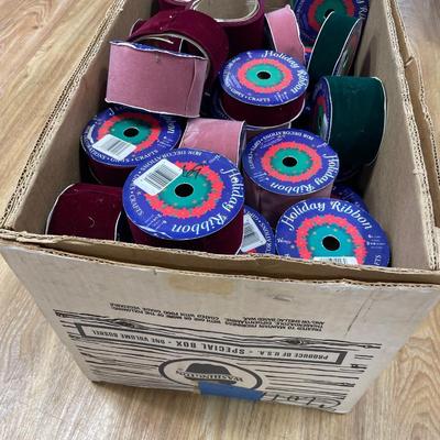 Box full of ribbon for crafting