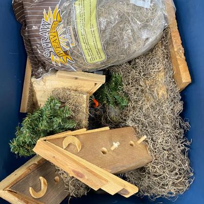 Tote of birdhouse crafting items