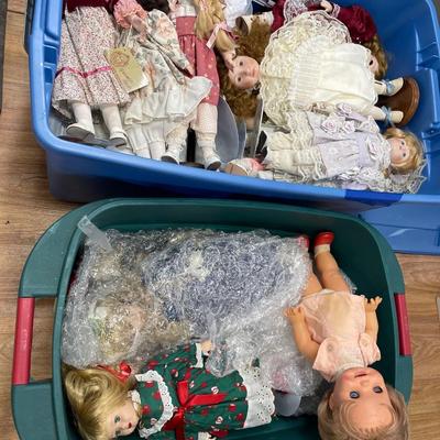 2 totes of dolls