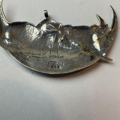 DR1375 Vintage Hand & Hammer Sterling Santa on the Moon Ornament