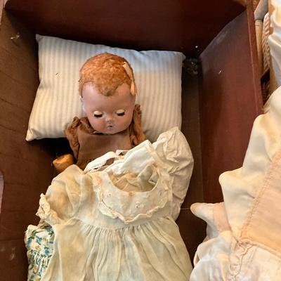 UBB1333 Two Vintage Dolls with Doll Cradles and Victorian Blanket