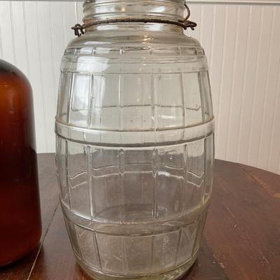 DR1410 Large Glass Barrel Jar with Brown Apothecary Bottle