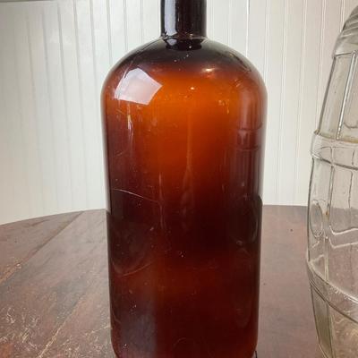 DR1410 Large Glass Barrel Jar with Brown Apothecary Bottle