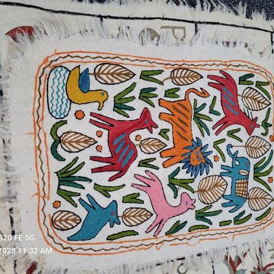 Vtg Kashmir Handmade Wool Embroidered Alphabet Animal Wall Hanging