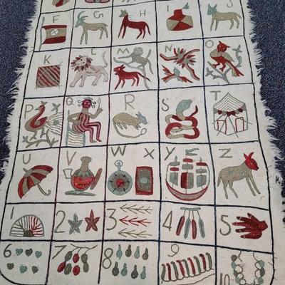 Vtg Kashmir Handmade Wool Embroidered Alphabet Animal Wall Hanging