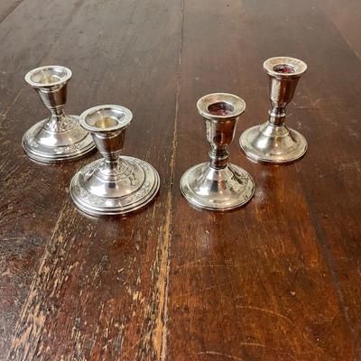 DR1432 Two Pairs of Short Weighted Sterling Candle Stick Holders