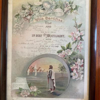 DR1436 Four Antique Framed Marriage Certificates Ephemera