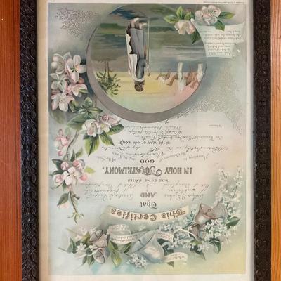 DR1436 Four Antique Framed Marriage Certificates Ephemera