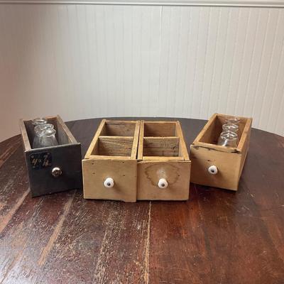 DR1439 Antique Drawers with Vintage Small Dairy Bottles