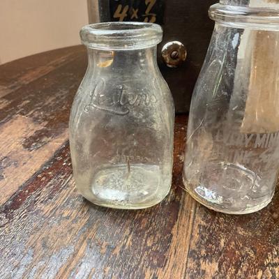 DR1439 Antique Drawers with Vintage Small Dairy Bottles