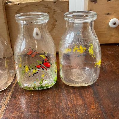 DR1439 Antique Drawers with Vintage Small Dairy Bottles