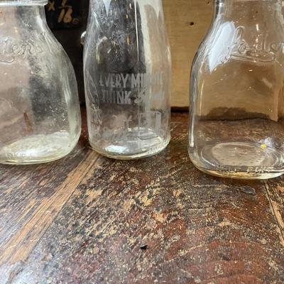 DR1439 Antique Drawers with Vintage Small Dairy Bottles