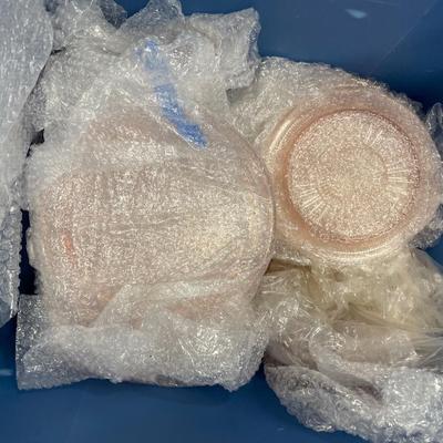 Tote of Pink Depression glass