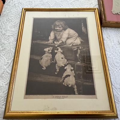 UBB1445 Lot of Three Vintage Children's Prints & Antique Baby Dress