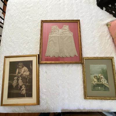 UBB1445 Lot of Three Vintage Children's Prints & Antique Baby Dress